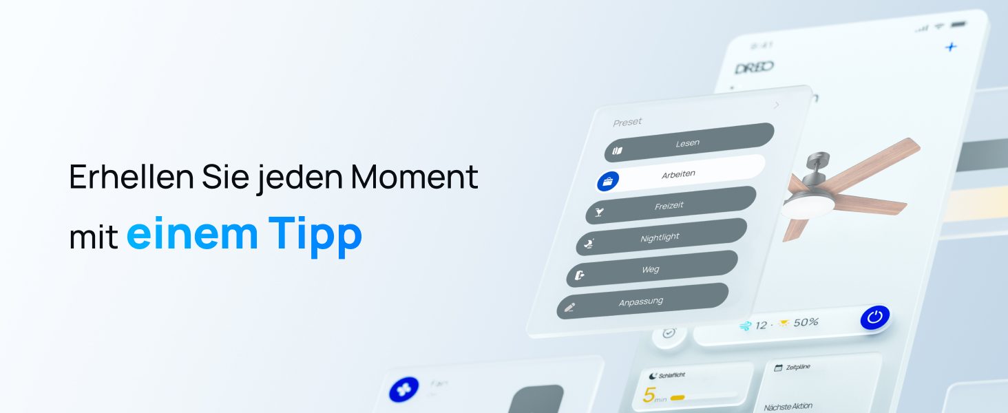 Дрео Смарт стельовий вентилятор з підсвічуванням, 132 см, 12 швидкостей, 3 режими, регульоване LED-підсвічування, тихий DC-двигун, 12H таймер, керування пультом/APP/Alexa, для приміщень (Чорний)