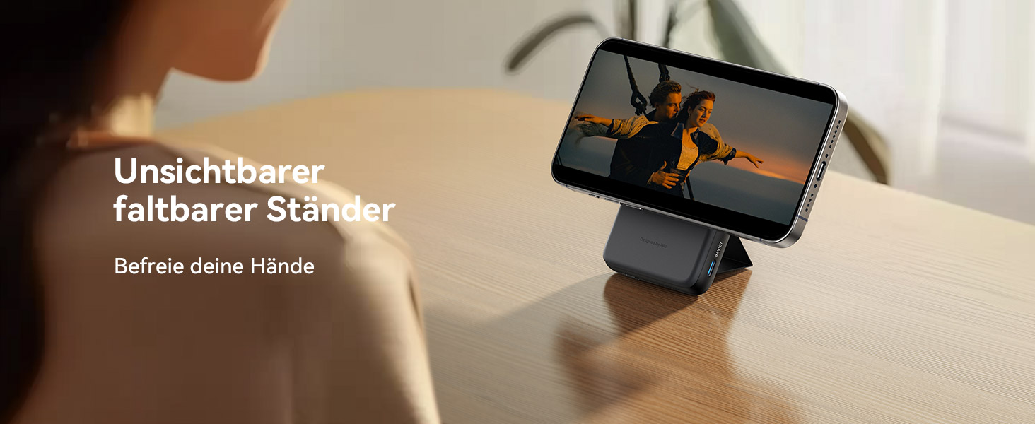 Power Bank INIU 5500mAh 20W з USB-C (вхід/вихід), магнітний акумулятор з підставкою для iPhone 16/15/14/13/12 Pro Max Mini, чорний