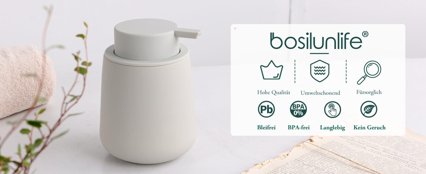 Дозатор для миючого засобу BosilunLife 350 мл - Наповнюваний, велика кнопка, стильний, антиковзкий, BPA-free для кухні та ванної кімнати