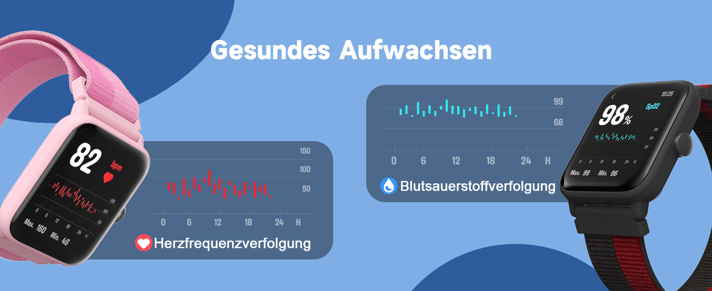 Смарт-годинник BIGGERFIVE для дітей, фітнес-трекер з пульсометром, крокоміром, моніторингом сну, водонепроникний (5ATM), будильник, 1.5' HD-сенсорний екран, для дівчаток та хлопчиків 3-14 років, ремінець нейлон, чорний/червоний