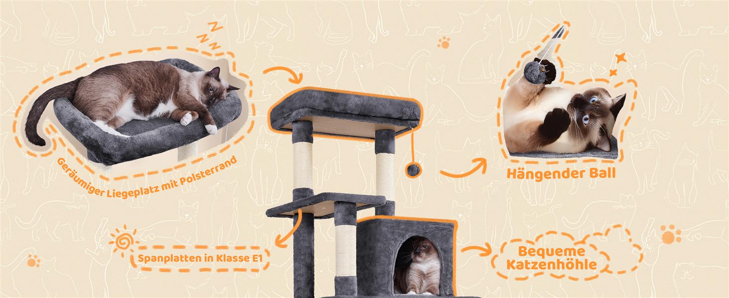 Котячий будиночок Yaheetech 159 см: стабільний котячий комплекс з будиночками та платформами, ігровий дім для котів, темно-сірий