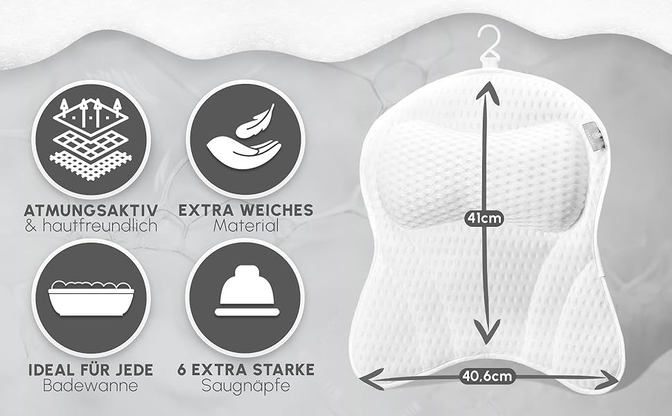 Подушка для ванни з губкою [в комплекті] - Дихаюча подушка для ванни для шиї та спини з ергономічною формою - Якісна подушка для розслаблення