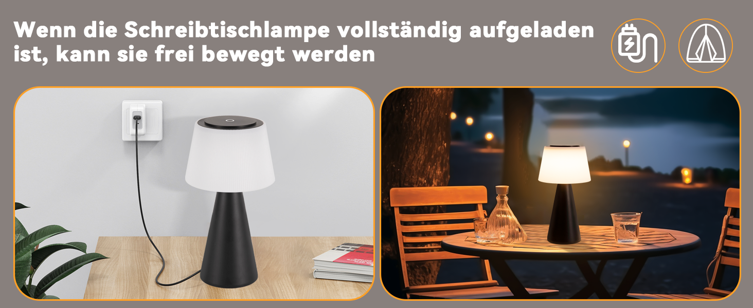 Акумуляторна настільна лампа LED 2 шт. чорна - бездротова, сенсорна, з USB зарядкою для спальні, вітальні, вулиці