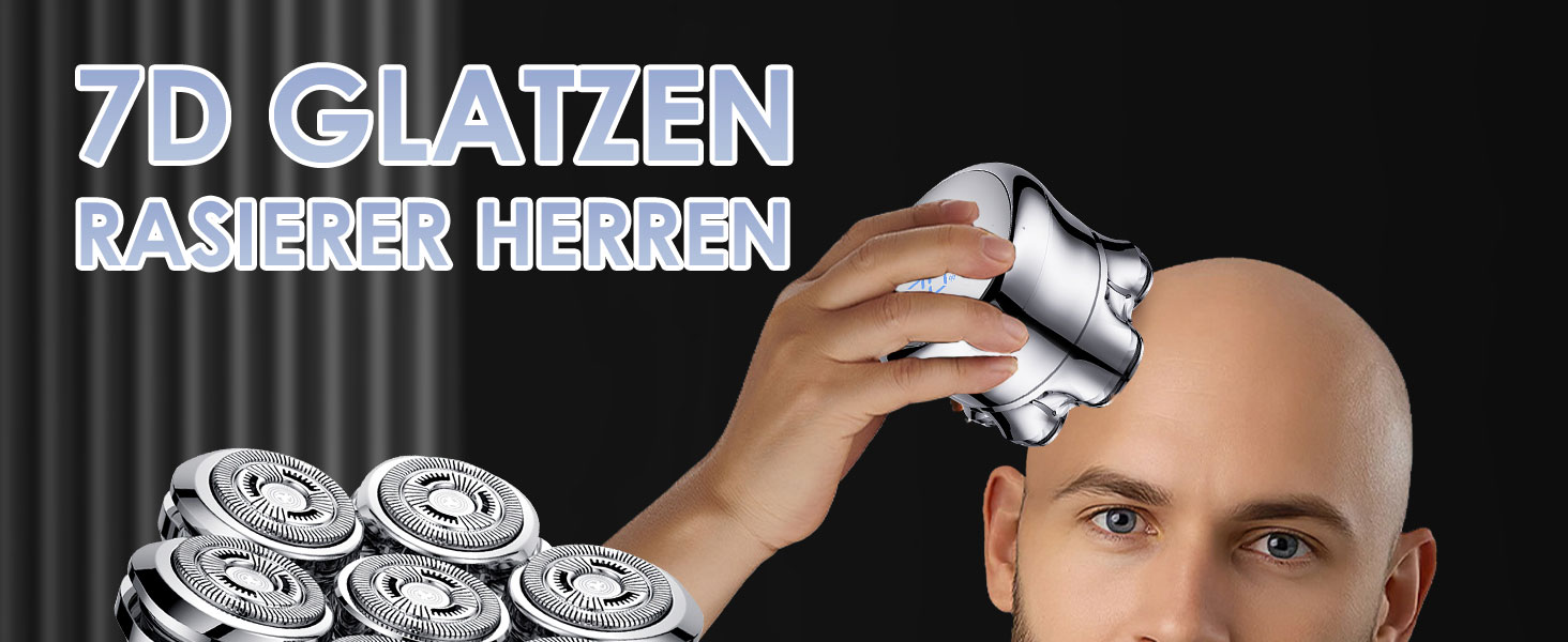 Електрична бритва чоловіча 7D Glatzen з плаваючою головкою, LED-дисплеєм, 2 режимами, Type-C зарядка, срібляста