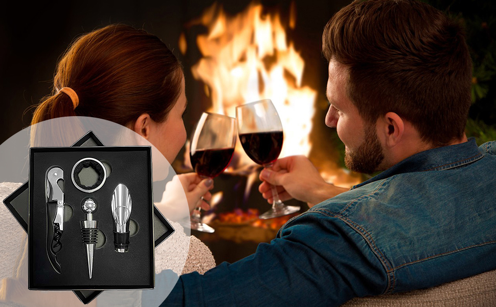 Набір сомельє: штопор, пробка, виливка, кришки для пляшок - 4 в 1