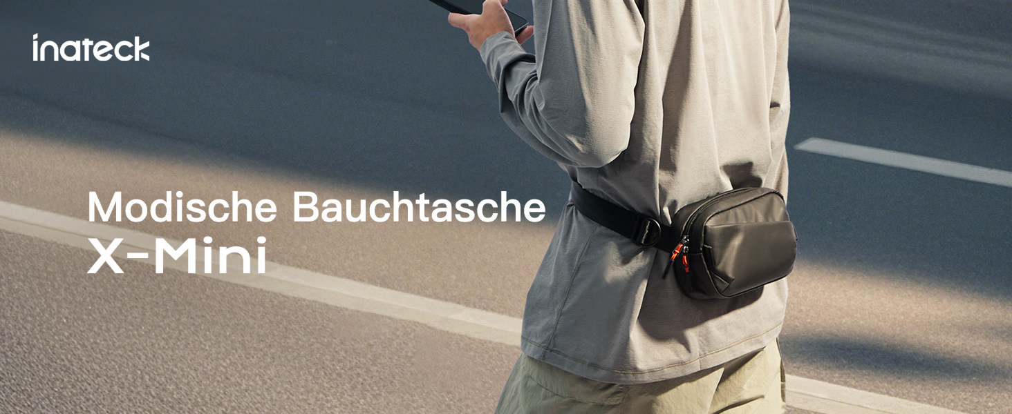Сумка на пояс Inateck X-Mini, 1.5 літра, чорна, RFID захист, для подорожей, спорту, піших прогулянок (жіноча/чоловіча)