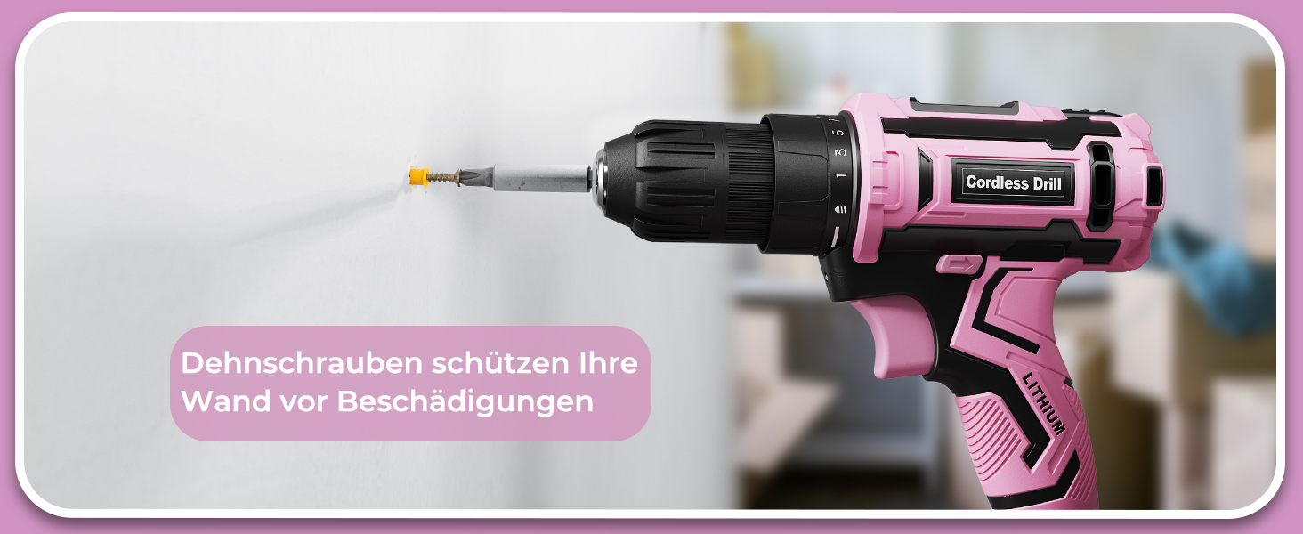 Акумуляторний шуруповерт 20V з набором аксесуарів 85 шт. (85tlg), 42Н.м, 2000mAh, 25+1 момент, 10мм патрон, легкий, LED, рожевий (для подарунка на День святого Валентина)