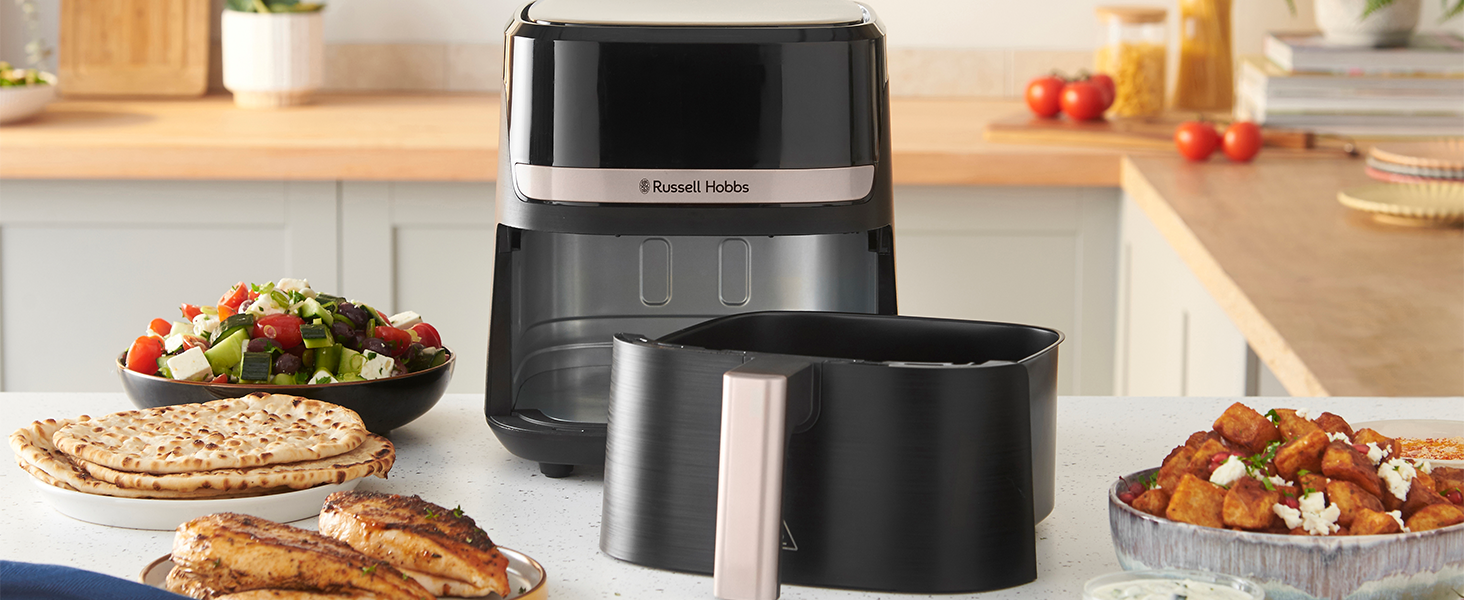 Russell Hobbs Rapid Air Fryer 4.3L - Quiet & Compact Air Fryer with 9 Programs, Touchscreen, Grill, Bake & Fry