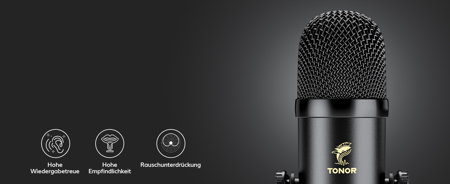 Набір мікрофонів TONOR для подкастів та ASMR з аудіоінтерфейсом, мікшер, USB, чорний