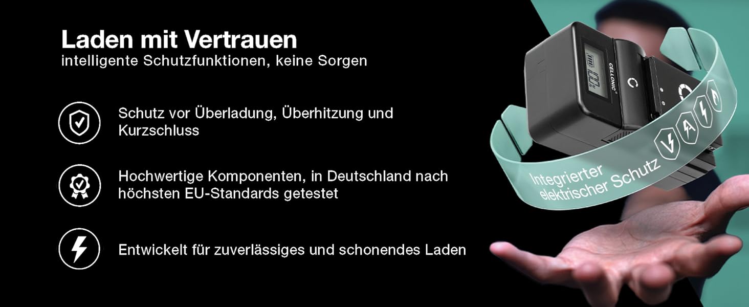 Зарядний пристрій CELLONIC DE-A84A для камер Panasonic Lumix DMC-FZ72, FZ100, FZ150, FZ40, FZ45, FZ47, FZ60, FZ48, FZ62, FZ70, DC-FZ82 з дисплеєм та кабелем