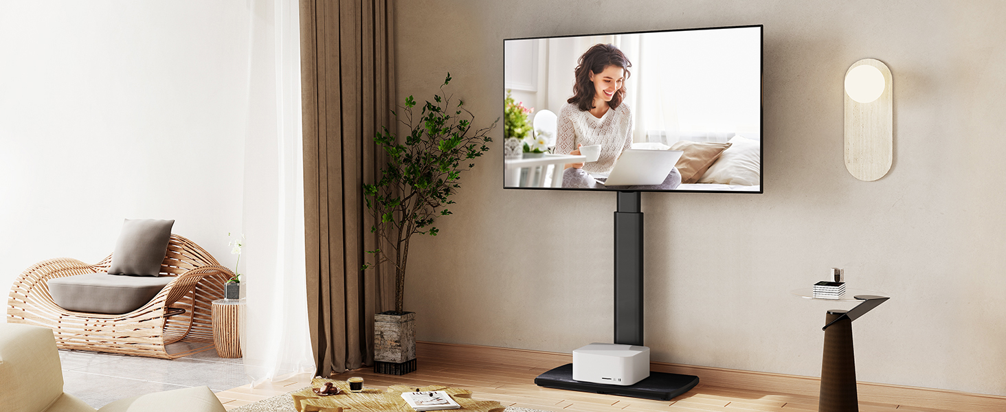 FITUEYES Adjustable Swivel TV Stand with Wood Base - Fits 32-70 inch TVs up to 40kg, VESA 400x600 - Black