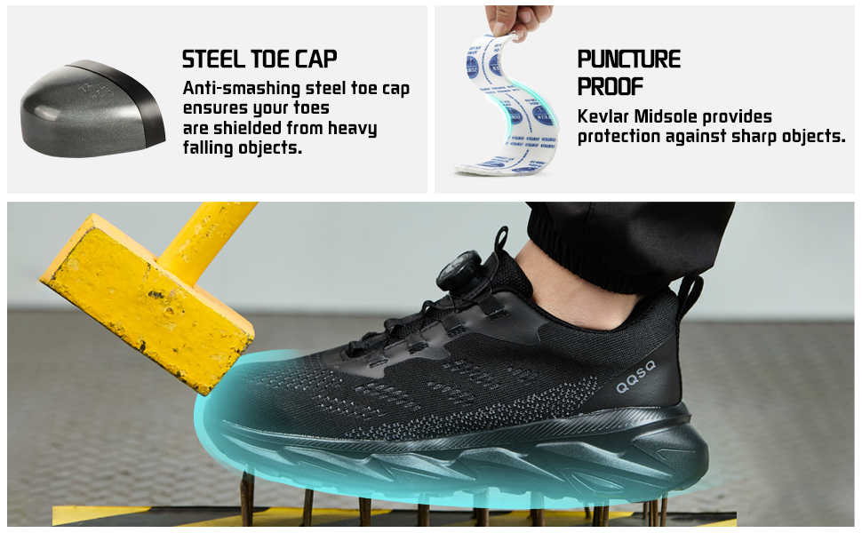 Черевики робочі чоловічі/жіночі, спортивні, дихаючі, анти-удари, зі сталевим підноском, шнурівка, швидка застібка, поворотний замок, 46 EU, чорні
