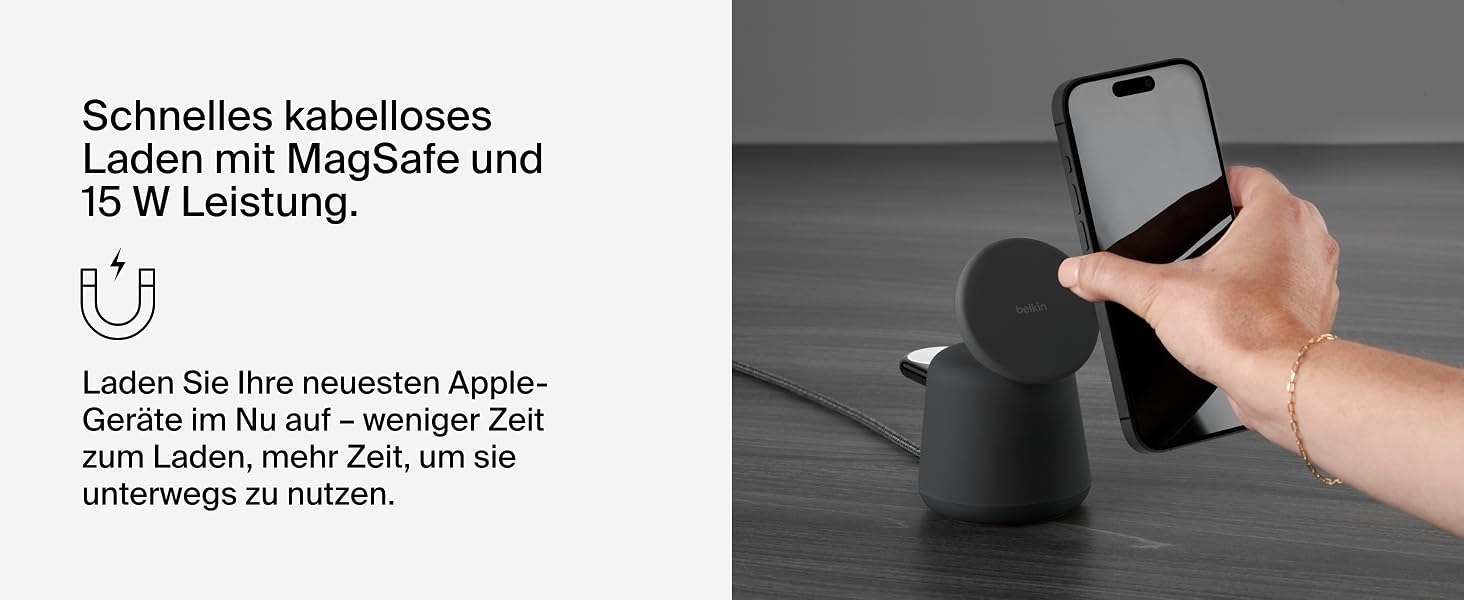 Беспроводная зарядная станция Belkin BoostCharge Pro 2-в-1 Qi2 15W MagSafe для iPhone, Apple Watch, AirPods (вугільний)