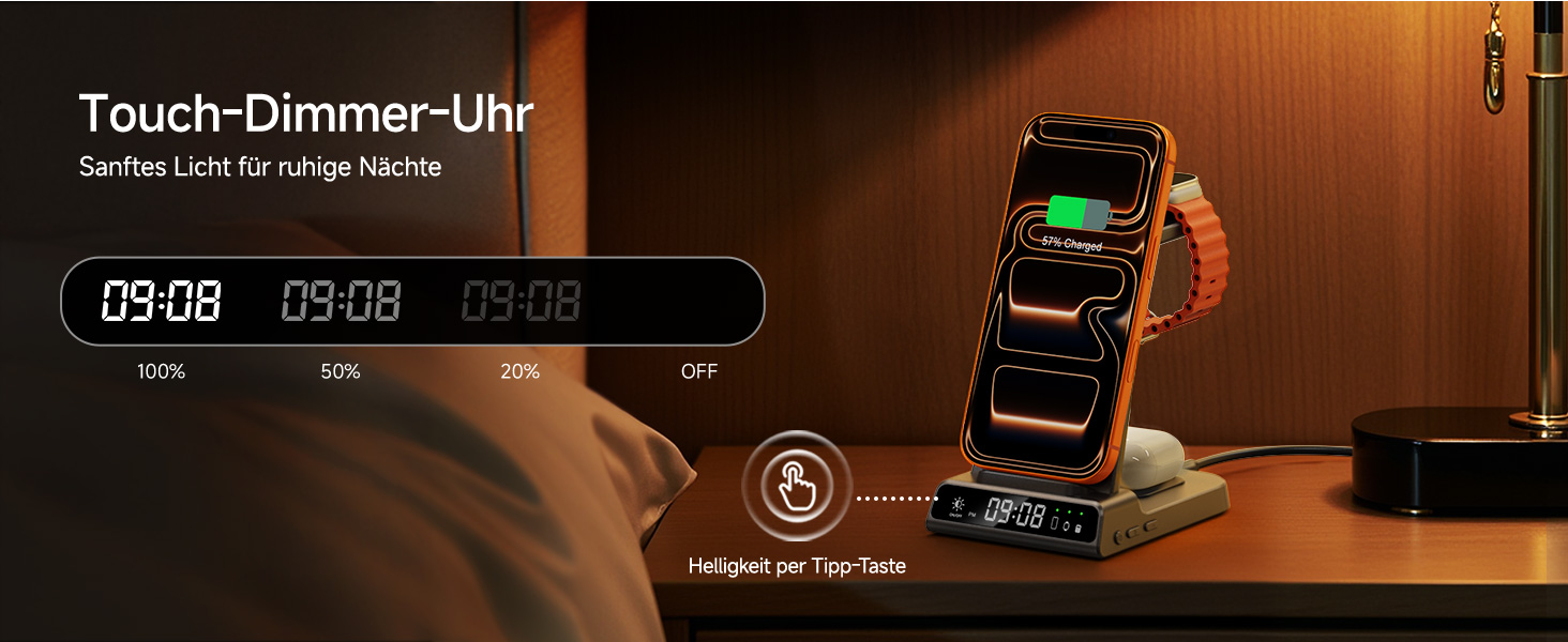 Бездротова зарядна станція 3-в-1 для Apple iPhone 16/15/14/13/12 Pro/Plus, Apple Watch Ultra 2/9/8/7/6/5, AirPods Pro/4/3/2 Tech-Grau