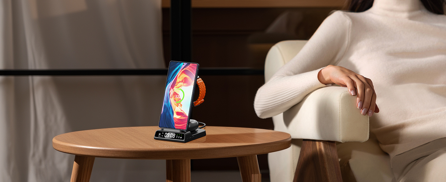 Бездротова зарядка 3-в-1 для Samsung Galaxy S25 Ultra, Watch 8/Ultra/7/6, Buds 3/3 Pro. Чорний колір