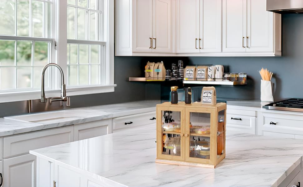 Бамбанг Бамбукова Brotbox для кухонного столу, дерев'яний броток, контейнер для хліба з 2 дверцятами, бамбуковий броток, MBX-06