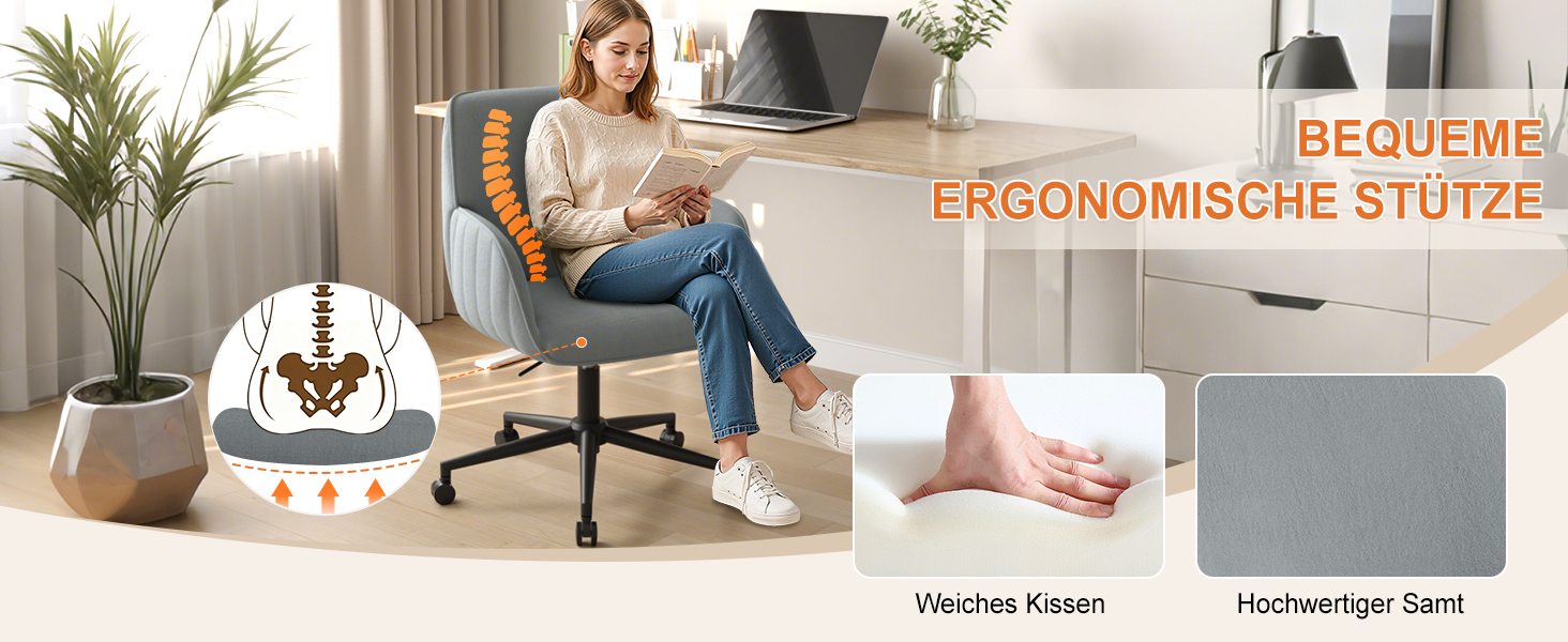 Офісний стілець для дому та офісу до 136 кг, обертовий, оксамитовий, з підлокітниками та колесами, ергономічний, білий. Стільчик для макіяжу, регульована висота.