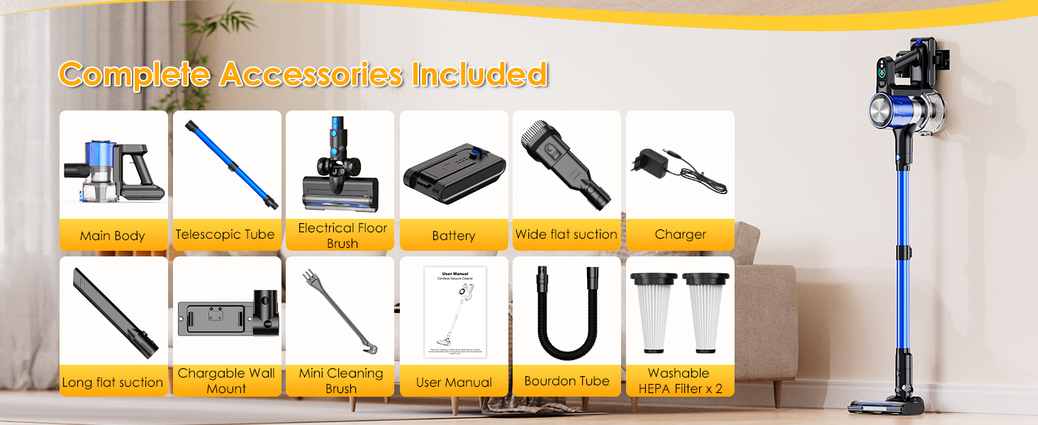 Бездротовий акумуляторний пилосос 50000Pa/500W з дисплеєм, 3 режими, антизаплутувальна щітка, док-станція, 1л, тихий, для шерсті тварин/килимів/підлоги/авто