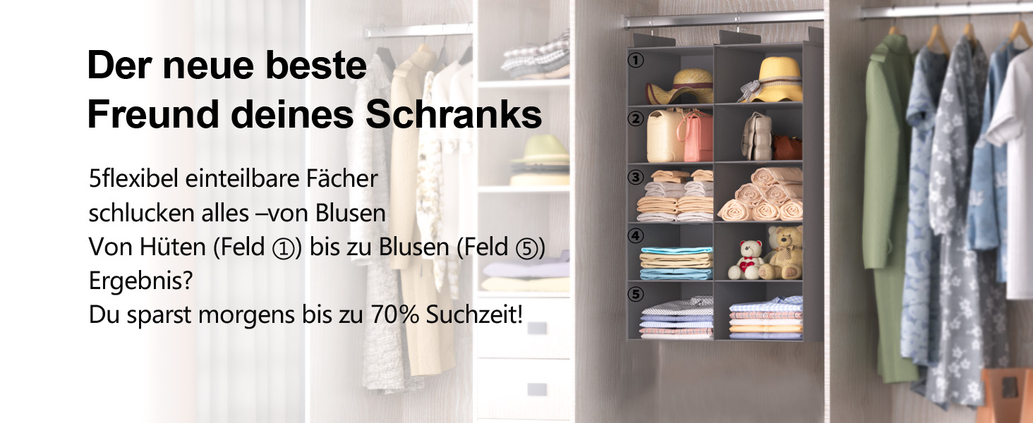 Настінна вішалка-органайзер для одягу, 6 ярусів, сіра. З металевими гачками, для зберігання в шафі, спальні, гуртожитку. Економія місця.