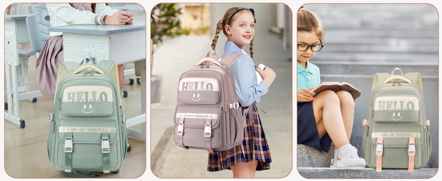 Шкільний рюкзак для дівчаток та хлопчиків-підлітків. Водостійкий рюкзак для школи, подорожей. Рожевий, з багатьма кишенями.
