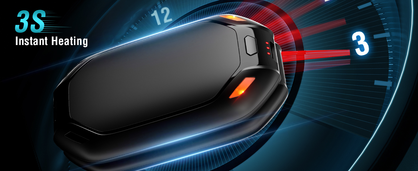 Електричний нагрівач для рук, 2 шт. - перезарядна модель з магнітною фіксацією, ультралегкий та тонкий, 6000 мАг, 3 режими нагріву, для чоловіків та жінок, Outdoor, Гольф, кемпінг, чорний