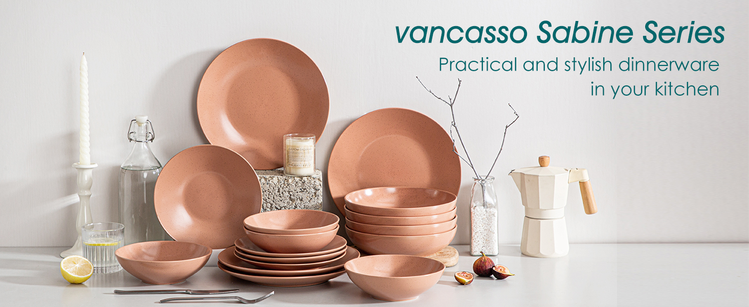 Набір посуду Vancasso SABINE 32 елементи, кераміка, на 8 осіб, тарілки для їжі, десерту, пасти та суп, сучасний сервіз з візерунком