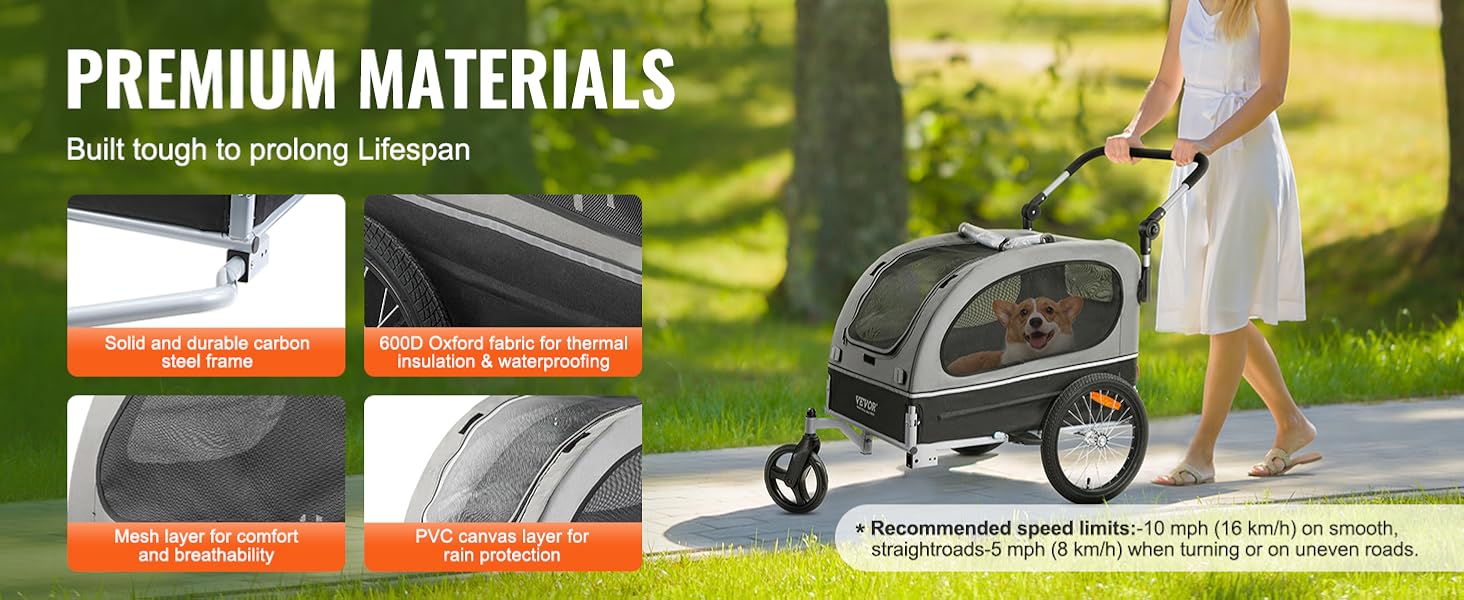 Універсальний велосипедний причіп VEVOR для собак та дітей 40 кг, 2в1, сталь + Oxford 600D, 1470x720x780 мм