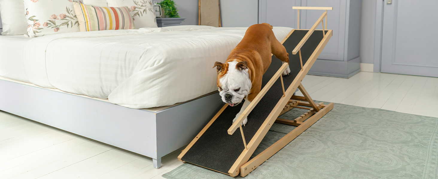 Сходинки для собак PRIORPET з берези з поручнями - регульована висота до 94.5 см - складаються - антиковзаюча поверхня - для маленьких собак до 23 кг - натуральне дерево