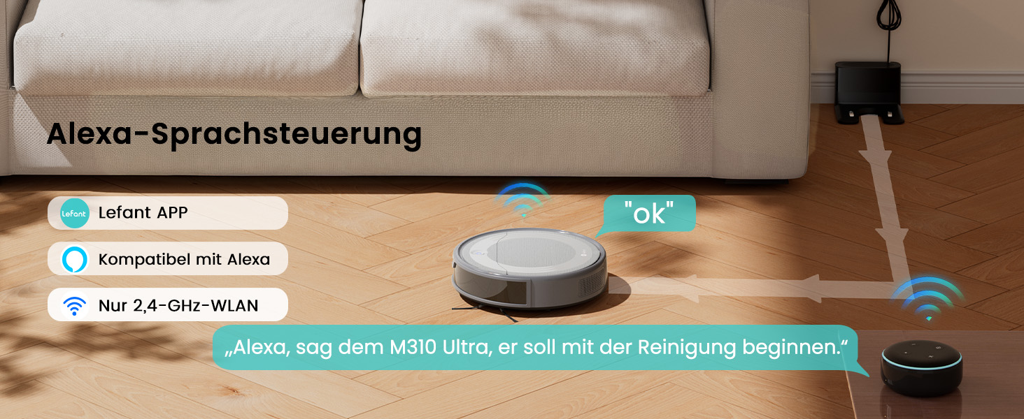 Робот-пилосос LEFANT M310 Ultra з функцією миття підлоги, сірий. Anti-Tangle, точне уникнення перешкод, керування через додаток та Alexa. Для тварин, килимів.