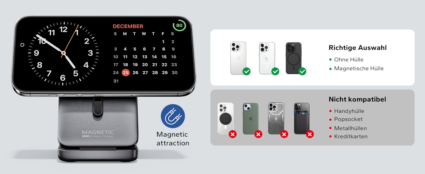 KPON Станція зарядки MagSafe для Apple Watch та iPhone, 3 в 1. Швидка зарядка для iPhone 12-17, Apple Watch 11-2, AirPods. Підходить для подорожей та офісу. В комплекті адаптер 20W.