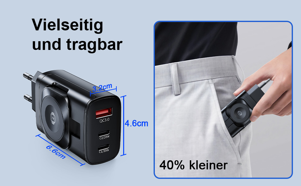 Зарядний пристрій 4-в-1 для Apple Watch та iPhone: 40W USB-C, швидка зарядка PD, сумісний з Apple Watch 10/9/8/7/6/Ultra/SE, iPhone 17/16/15 Pro Max, iPad, AirPods (білий)