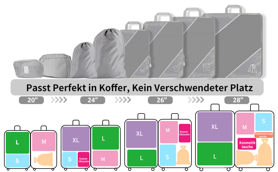 Органайзер для валізи, набір 6 шт. Компресійні кубики для пакування, органайзер для подорожей, сірий (8 шт.)