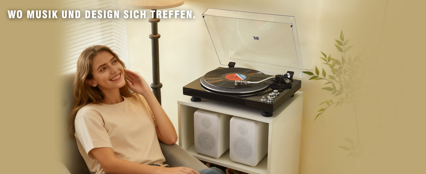 Вініловий програвач Hi-Fi з прямим приводом, преміум-головка звукознімача, Pitch Control ±10%, автоматичний підйом тонарма, 33/45 RPM, чорний глянцевий
