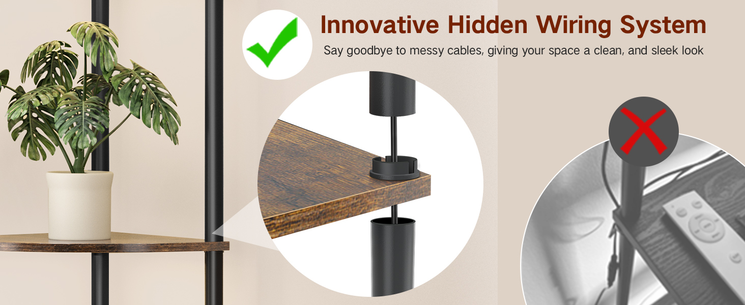 Стійка лампа OUTONLIFE з полицями, LED, 3 режими, регулювання яскравості, пульт, 5 ярусів, для вітальні, спальні, офісу, колір: Rustic Brown