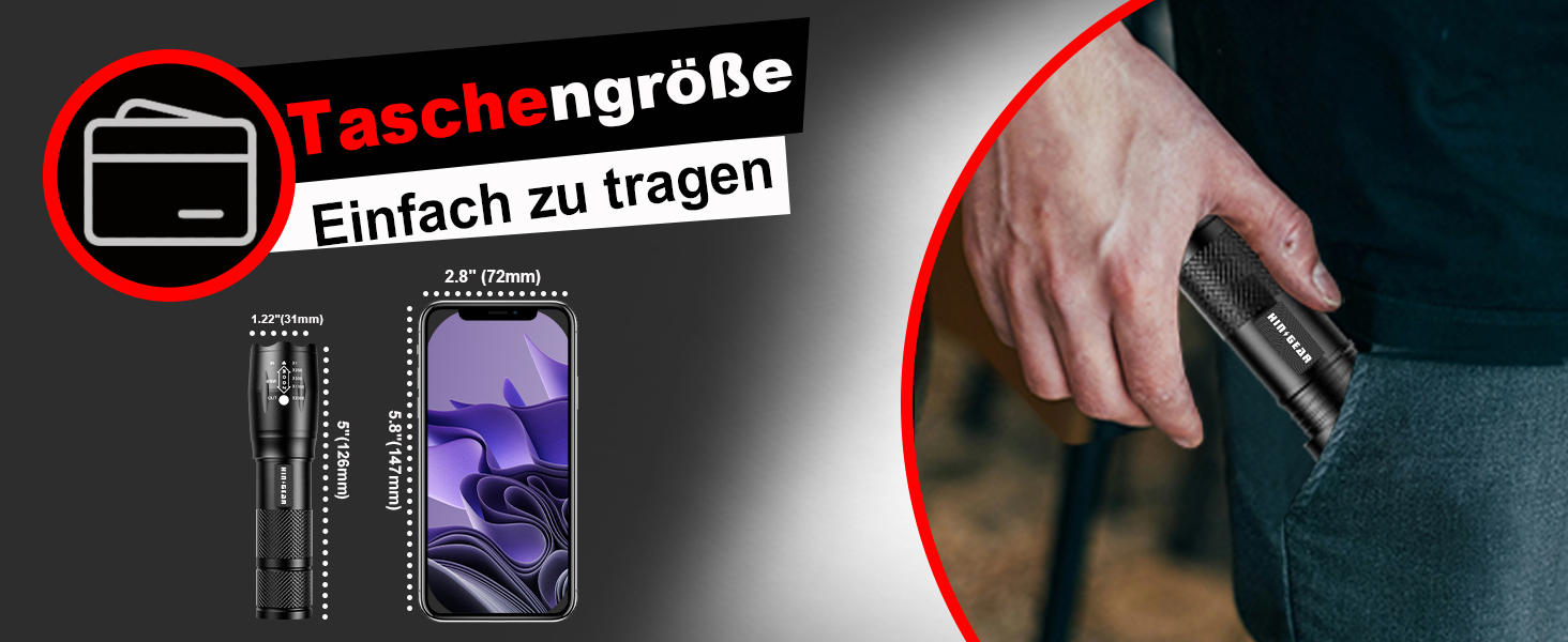 Набір ліхтариків Modus Extrem Hell 4 шт. - потужні LED ліхтарики з алюмінію, 2000 люмен, водонепроникні (IP65), з функцією зуму, для кемпінгу, туризму, надзвичайних ситуацій, подарунок, чорний