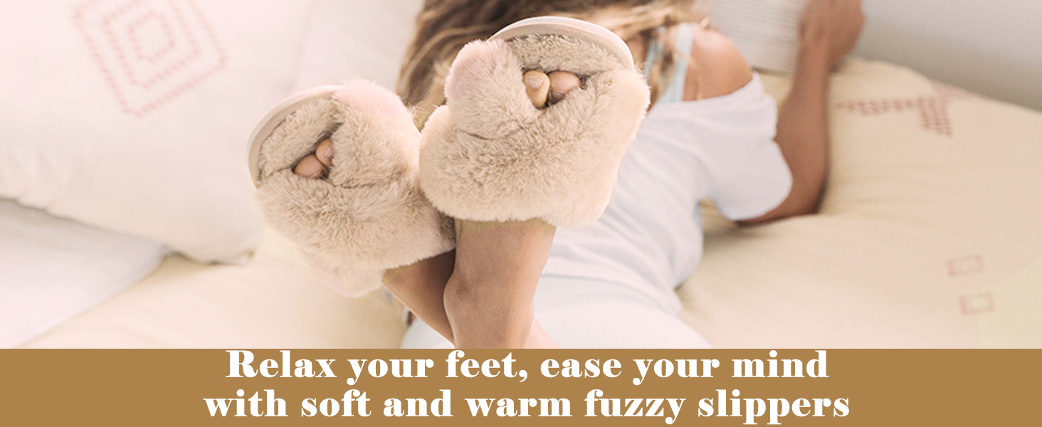 Тапочки жіночі Ankis Hausschuhe з плюшу, теплі зимові, з перехресними ремінцями, з піною пам'яті, з відкритим носком, пухнасті тапочки для дому та вулиці (білий, чорний, сірий, верблюжий) (42/43 EU)