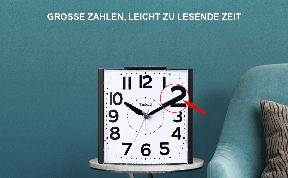 Analog Senior Alarm Clock with Night Light, 4.7-inch Dial, Table Clock with Snooze Function, Loud, 3-Stage Increasing Bell Sound, Battery Powered