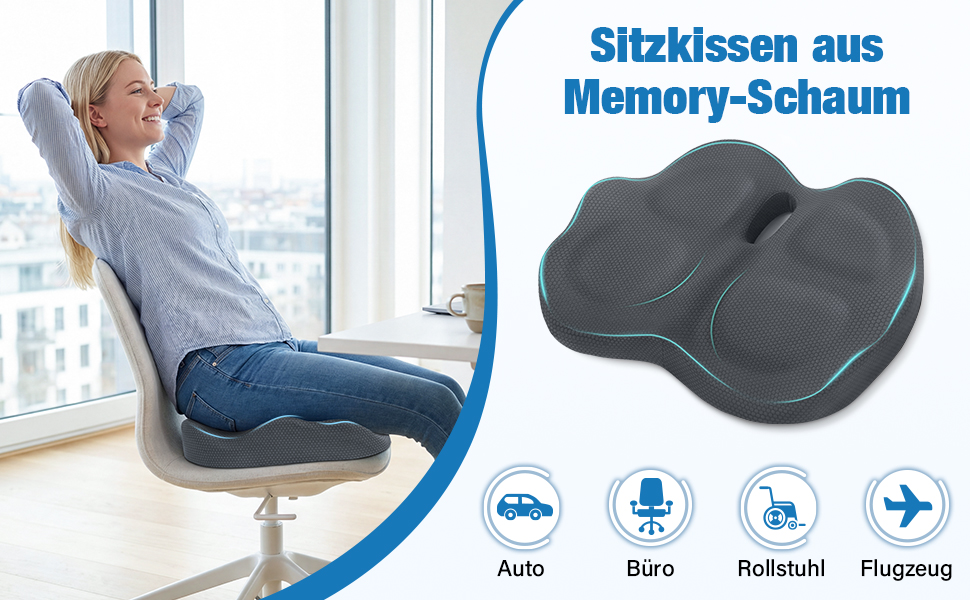 Ортопедична подушка для сидіння з Memory Foam: для офісного крісла, авто, інвалідного візка. Зняття навантаження на куприк, комфорт, нековзний низ (Сірий)