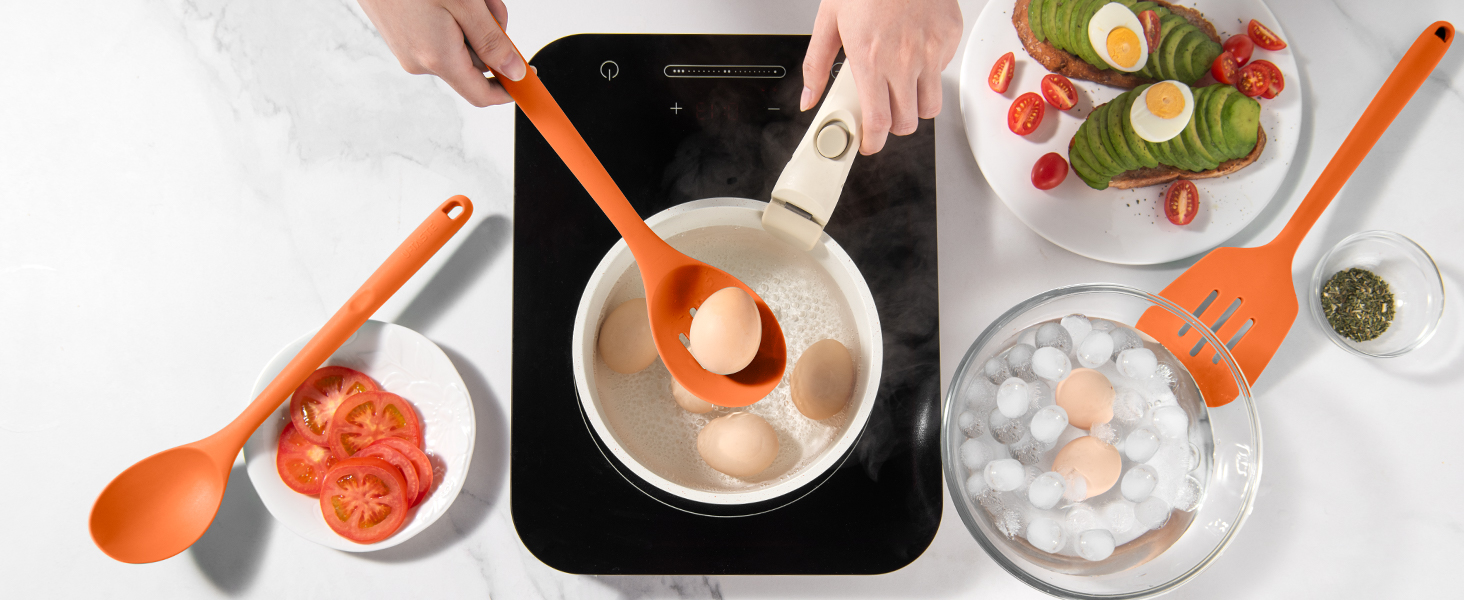 U-Taste Набір кухонного посуду з силікону, 5 шт, довгі, термостійкі до 315°C, BPA Free, антипригарні лопатки та ложки для змішування, смаження, сервірування (помаранчеві)