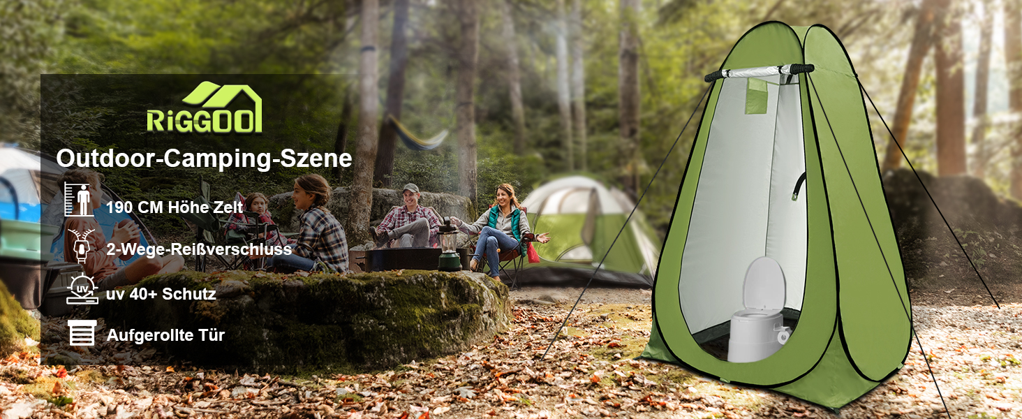 Riggoo Pop Up Privacy Tent - Portable Toilet & Changing Tent for Camping & Beach - UV40+ Sun Protection - Green