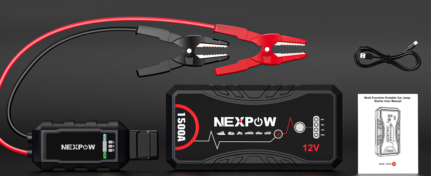 Powerbank для авто NEXPOW Starthilfe 1500A: стрибковий стартер з LED ліхтариком та USB, 12V для бензинових (7.0L) та дизельних (5.5L) двигунів