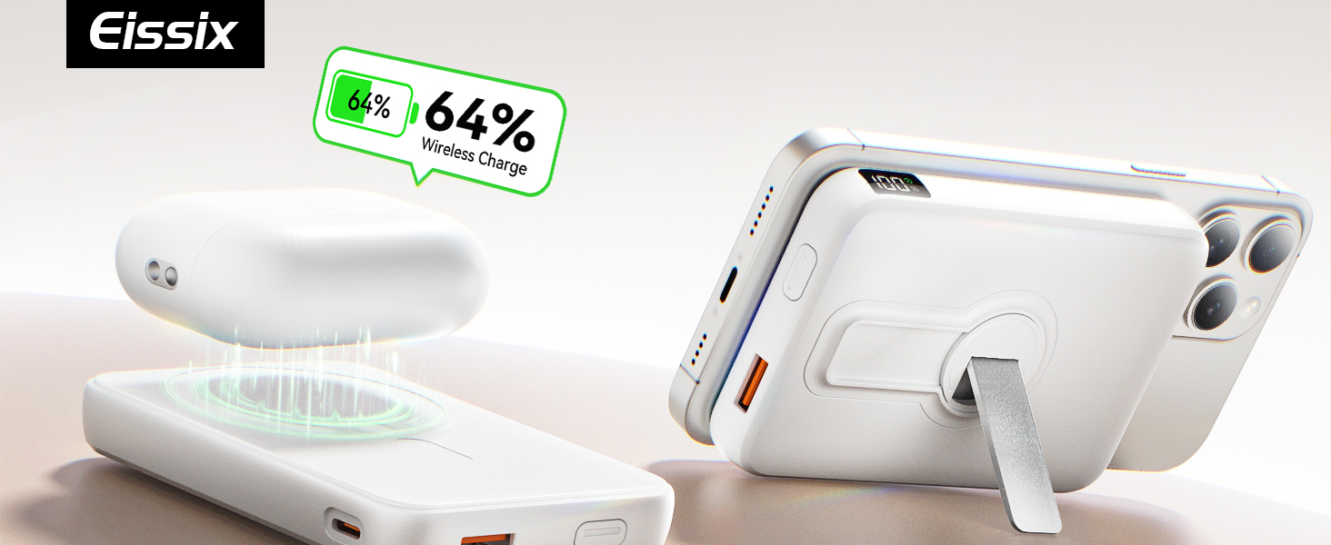 Power Bank 12000mAh з MagSafe, висувним підсвічуванням та USB-A виходом 22.5W PD, LED-дисплей, Type-C, білий