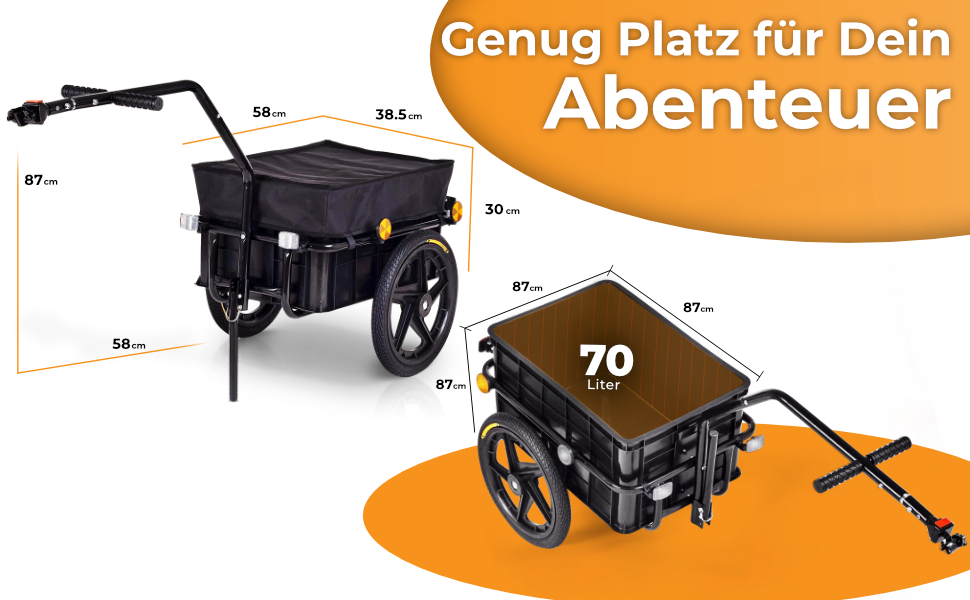 Причіп для велосипеда SAMAX 70 літрів / 60 кг, вантажний, з кріпленням, чорний