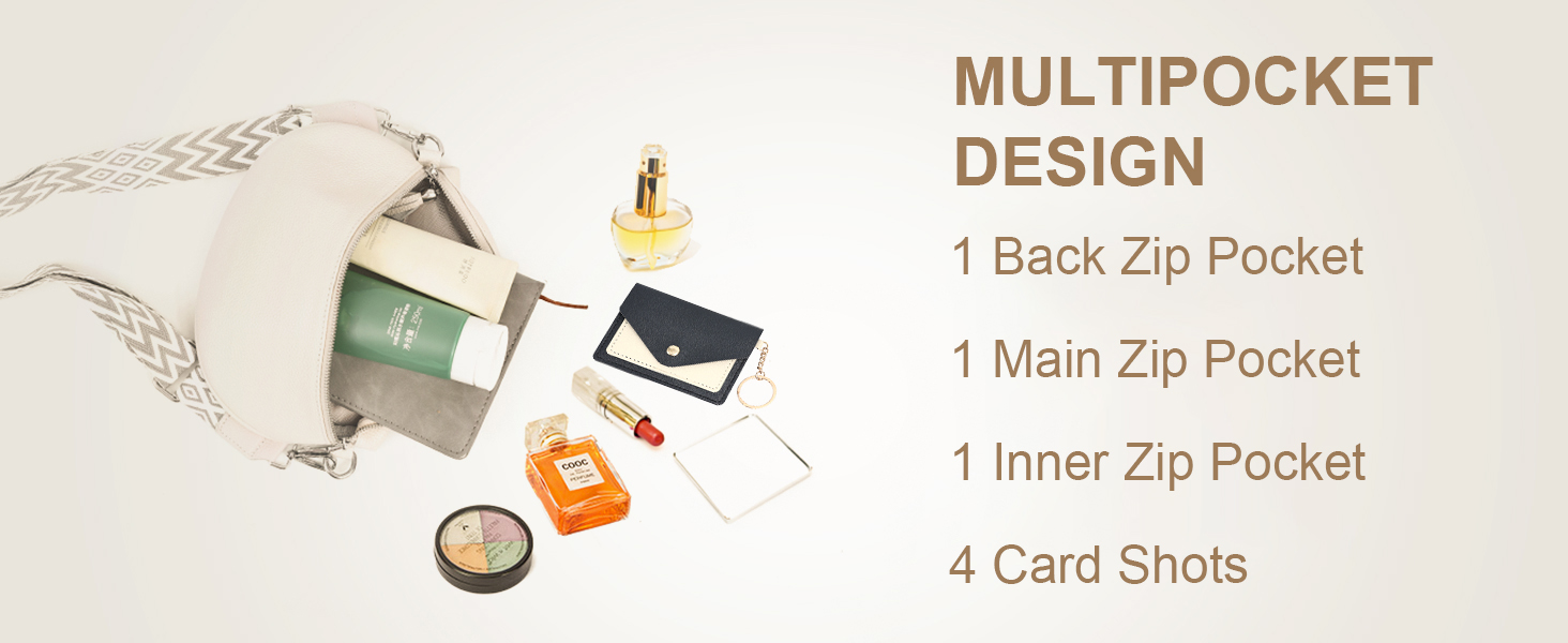 Жіноча сумка через плече з широким ремінцем, бананка з натуральної шкіри, стильна з багатьма відділеннями для карток, кросбоді, гаманець жіночий (білий)