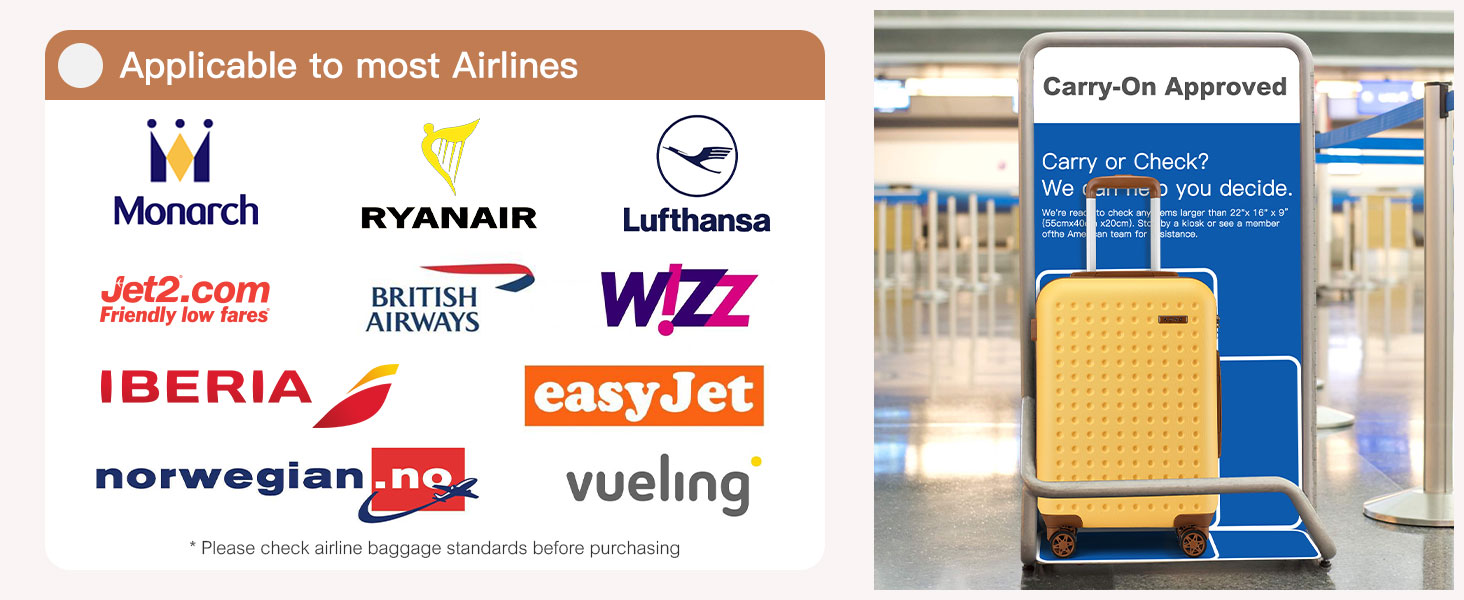 Чохол-валіза KONO з ABS-пластику, 65 x 42.5 x 25.5 см, з TSA-замком, білий, 24'M (жовтий, косметичка+20')