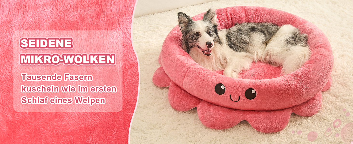 Кругле ліжко для собак та котів XL, рожево-червоне, Boho стиль, з м'яким знімним подушечкою, ліжко-антистрес для великих собак