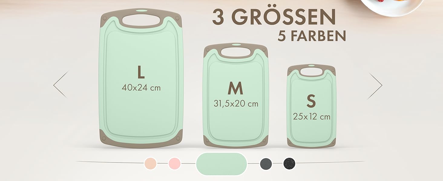 Набір обробних дощок Blumtal (S/M/L) - 3 шт. з пластику, з жолобками для соку та ручкою, BPA free, придатні для миття в посудомийній машині