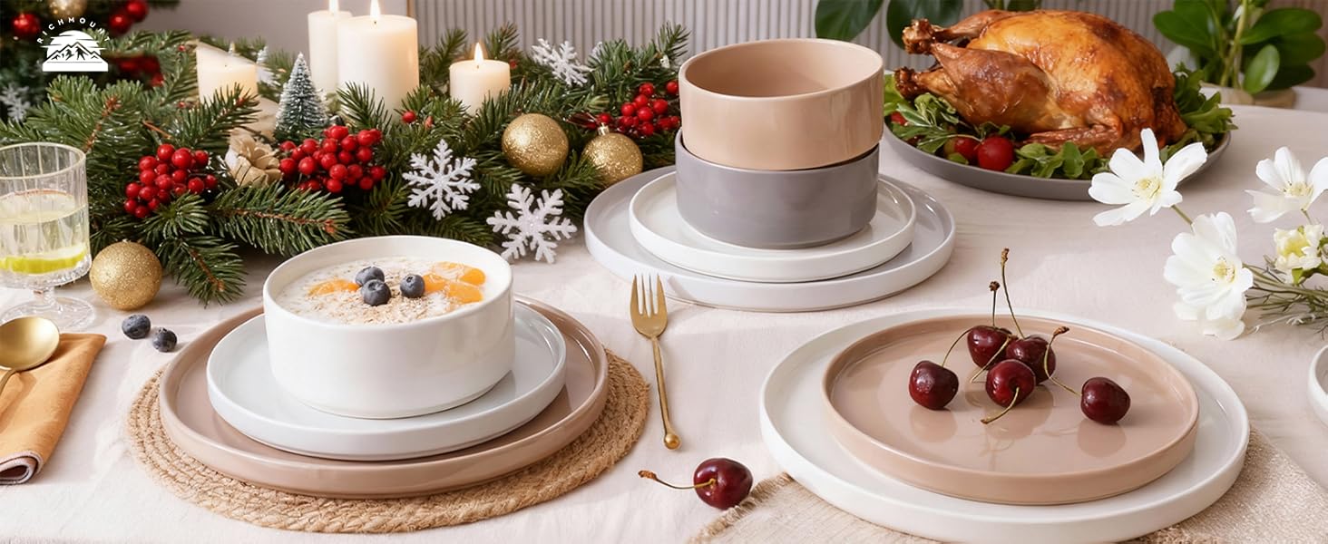 Набір посуду Nebula для 4 осіб (12 предметів): тарілки та миски, керамічний набір, тарілки для сервірування столу, безпечний у мікрохвильовці та посудомийній машині, темно-сірий колір