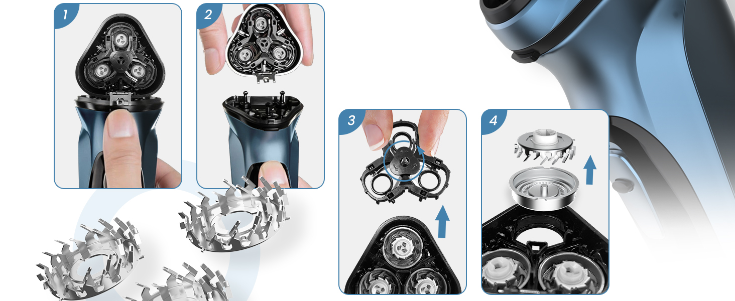 Електричний чоловічий бритва Sejoy, сухою, з підзарядкою, з висувним тримером, швидка зарядка за 1 годину, 3D плаваюча головка, LCD дисплей (синій)