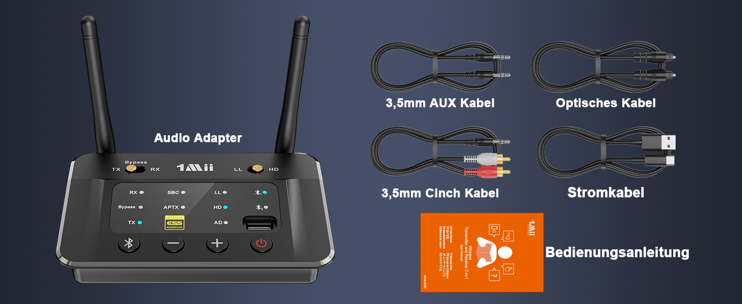 Bluetooth 5.3 трансмітер та ресивер 1Mii B03S для телевізора та стереосистеми